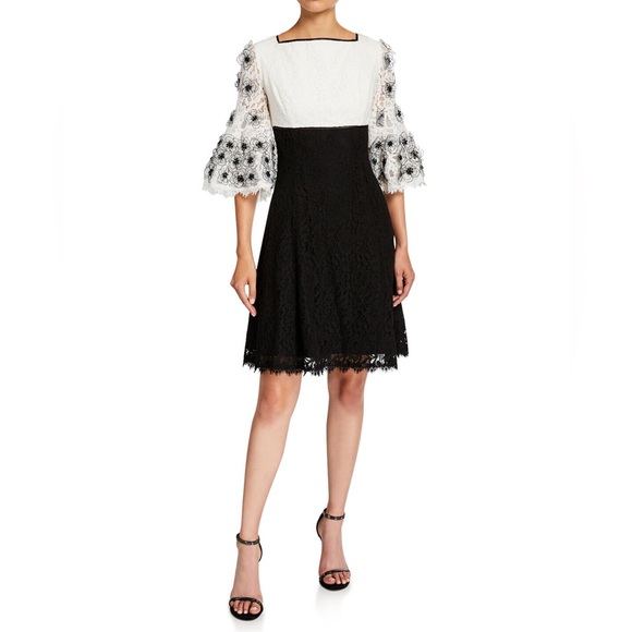 SHANI Lace Floral Appliqué Cocktail Dress NWT Size 4 | Black & White - Picture 1 of 5